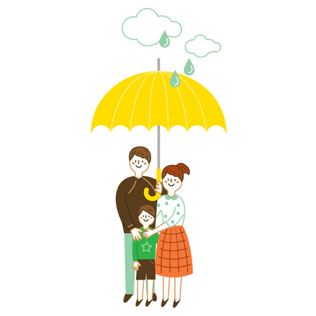 Happy family with umbrella, vector illustration.のイラスト素材