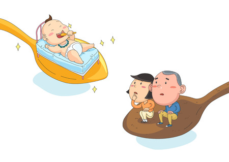 The rich and poor born from different spoon, vector illustration.のイラスト素材