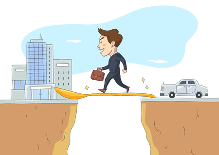 The rich walking on gold spoon bridge, vector illustration.のイラスト素材
