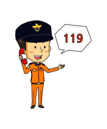 Fireman getting emergency call, vector illustration.のイラスト素材