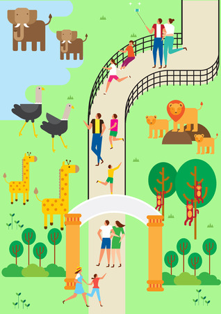 People enjoying at zoo, vector illustration.のイラスト素材