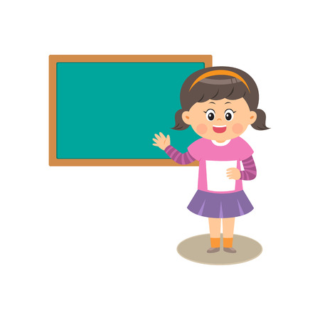 Cute girl doing presentation, vector illustration.のイラスト素材