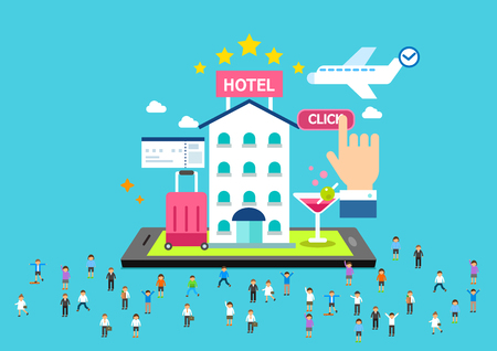 Travel booking application on mobile phoneのイラスト素材