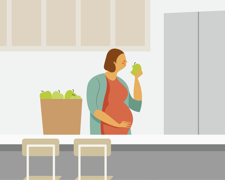 Pregnant woman eating appleのイラスト素材
