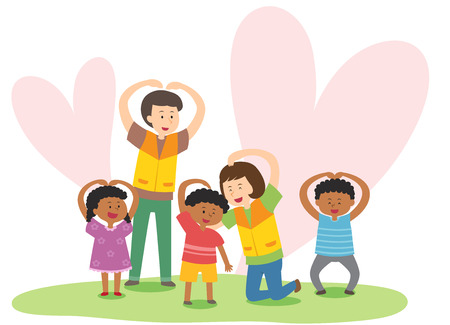 People doing volunteer work in Africa, vector illustration.のイラスト素材