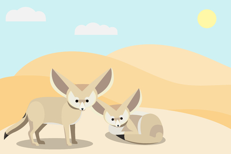 Fennec Fox sitting on the desertのイラスト素材