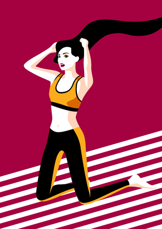 Woman doing stretching, vector illustration.のイラスト素材