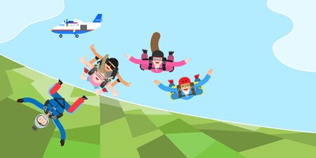 People enjoying sky diving, vector illustration.のイラスト素材