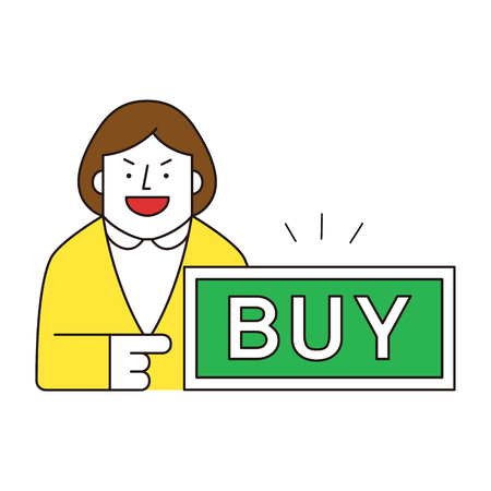 Businesswoman purchasing something, vector illustration.のイラスト素材