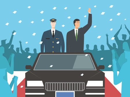 Presidents waving during parade, vector illustration.のイラスト素材