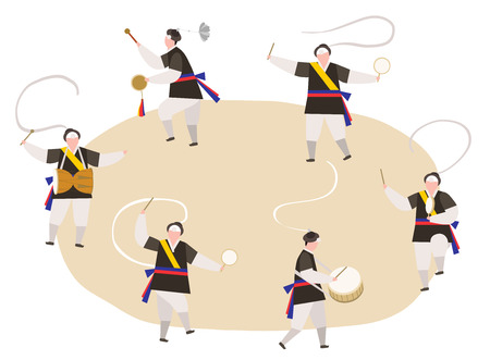 People in Korea traditional clothing performing traditional play, vector illustration.のイラスト素材