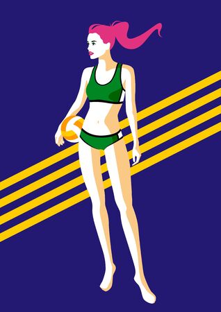 Woman in swim wear posing, vector illustration.のイラスト素材