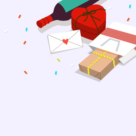 Celebration Giftbox, letter and wineのイラスト素材