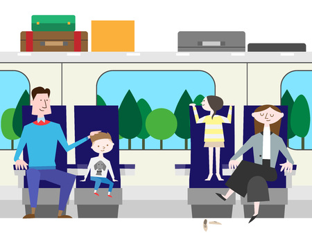 Family going to trip by train, vector illustration.のイラスト素材