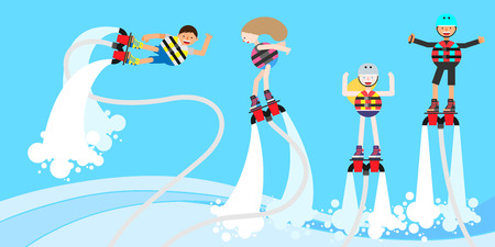 People enjoying summer leisure sport, vector illustration.のイラスト素材