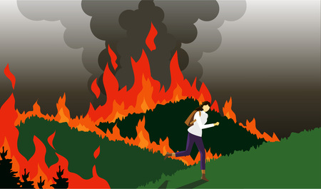 Woman avoiding from forest fireのイラスト素材
