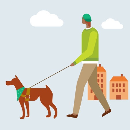 Man taking a walk with dog, vector illustration.のイラスト素材