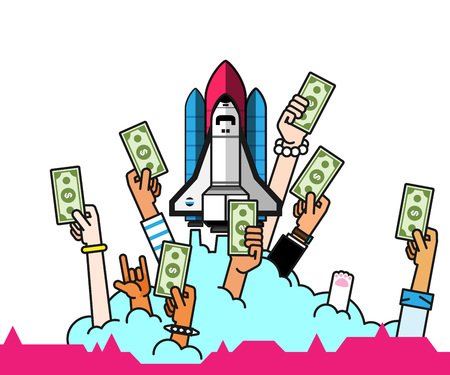 People investing on spacecraft, vector illustration.のイラスト素材