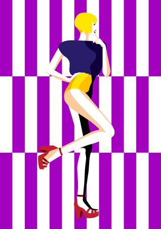 Woman in swim wear posing, vector illustration.のイラスト素材