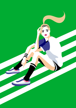 Sporty woman posing, vector illustration.のイラスト素材