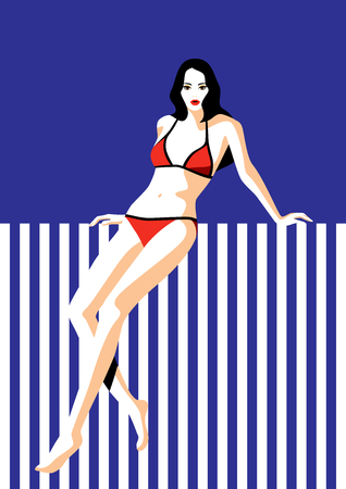 Woman in swim wear posing, vector illustration.のイラスト素材