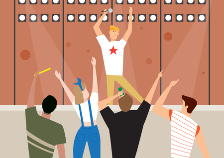 Multiracial people enjoying carnival event, vector illustration.のイラスト素材