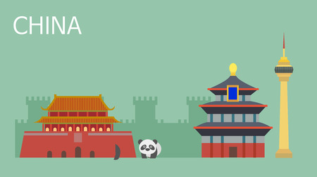 China tour attraction set, vector illustration.のイラスト素材