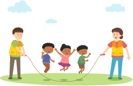 People playing with Africa children, vector illustration.のイラスト素材