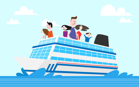 Tourist getting aboard a cruise, vector illustration.のイラスト素材
