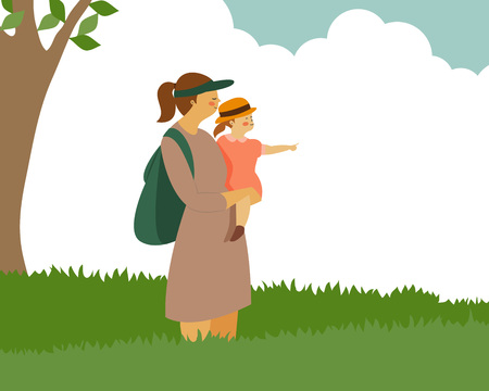 Mother and daughter enjoying picnicのイラスト素材