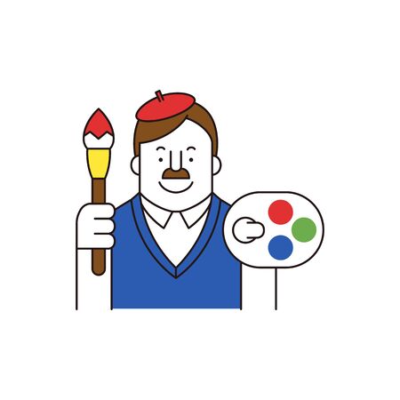 Artist holding painting tool, vector illustration.のイラスト素材
