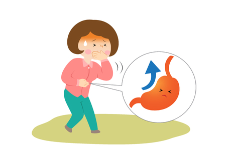 Woman having stomachache, vector illustration.のイラスト素材