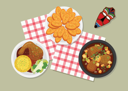 Top view of Africa restaurant table, vector illustration.のイラスト素材