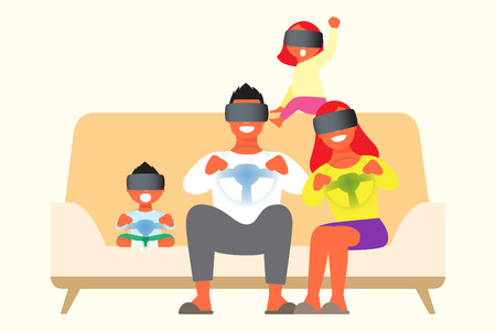 Family playing virtual reality gameのイラスト素材