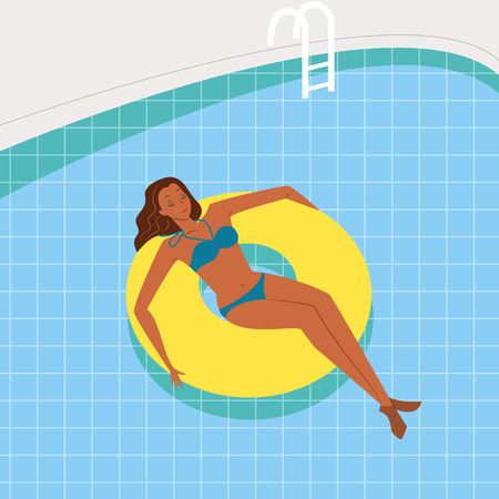 Woman enjoying at pool, vector illustration.のイラスト素材