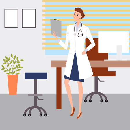 Female doctor working in hospital, vector illustration.のイラスト素材