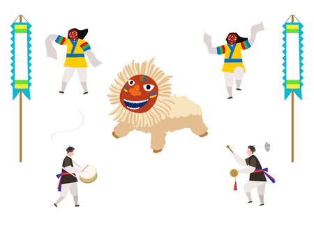 People in Korea traditional clothing performing traditional play.のイラスト素材