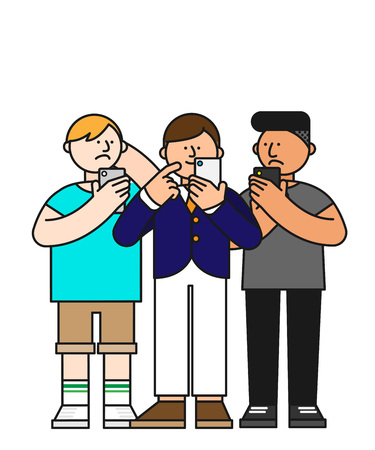 Students using smartphone, vector illustration.のイラスト素材