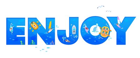 Enjoy word, ocean font, vector illustration.のイラスト素材