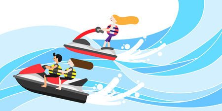 People enjoying summer leisure sport, vector illustration.のイラスト素材