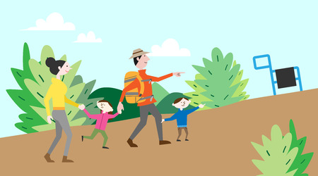 Family hiking mountain, vector illustration.のイラスト素材