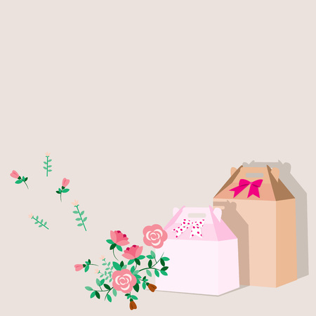 Celebration Giftbox, letter and flowerのイラスト素材