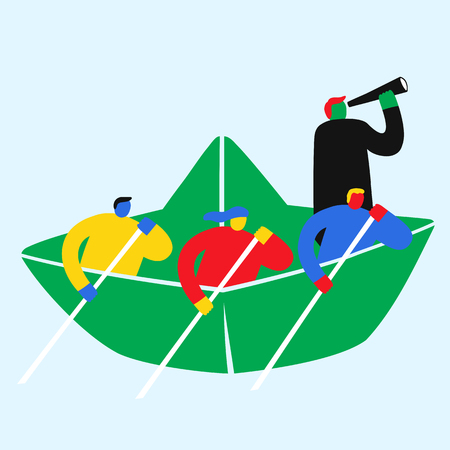 Global people exploring the ocean, cooperationのイラスト素材