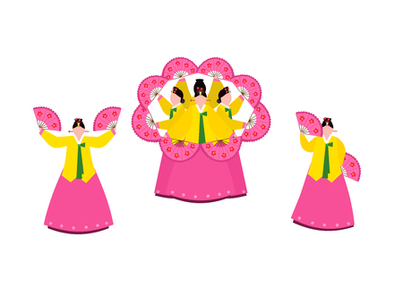 People in Korea traditional clothing performing traditional play.のイラスト素材