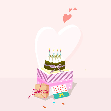 Celebration cake, giftbox and letterのイラスト素材