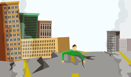 Man be buried under Destroyed city by earthquakeのイラスト素材