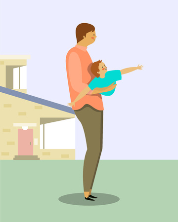 Father and son playing at yardのイラスト素材