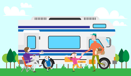 Family enjoying camping, vector illustration.のイラスト素材