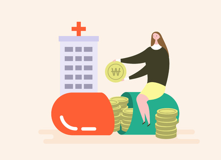 Woman holding coin on medicineのイラスト素材