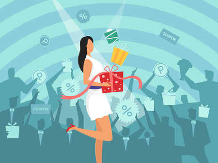 Woman shopping on people silhouette, vector illustration.のイラスト素材